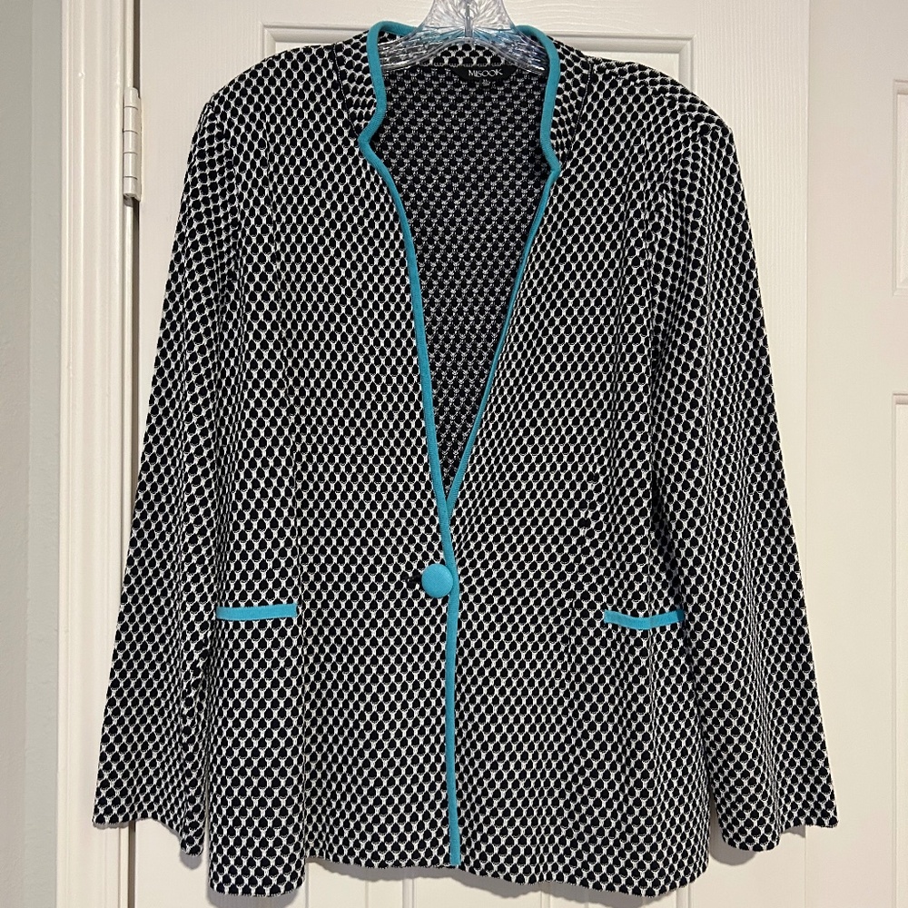 Misook Black and White with Aqua Accents Jacket for Women Size XL Designer!